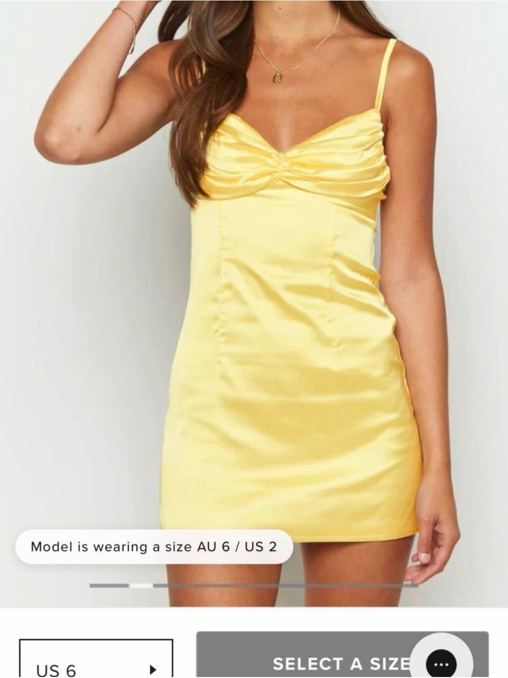 Beginning Boutique Yellow Satin Ruched Bust Mini Dress